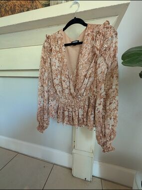 Express Floral Wrap Peplum Blouse - Light Brown